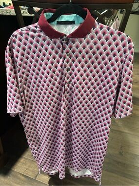 Greyson Men's Pink, White & Maroon Geometric Polo